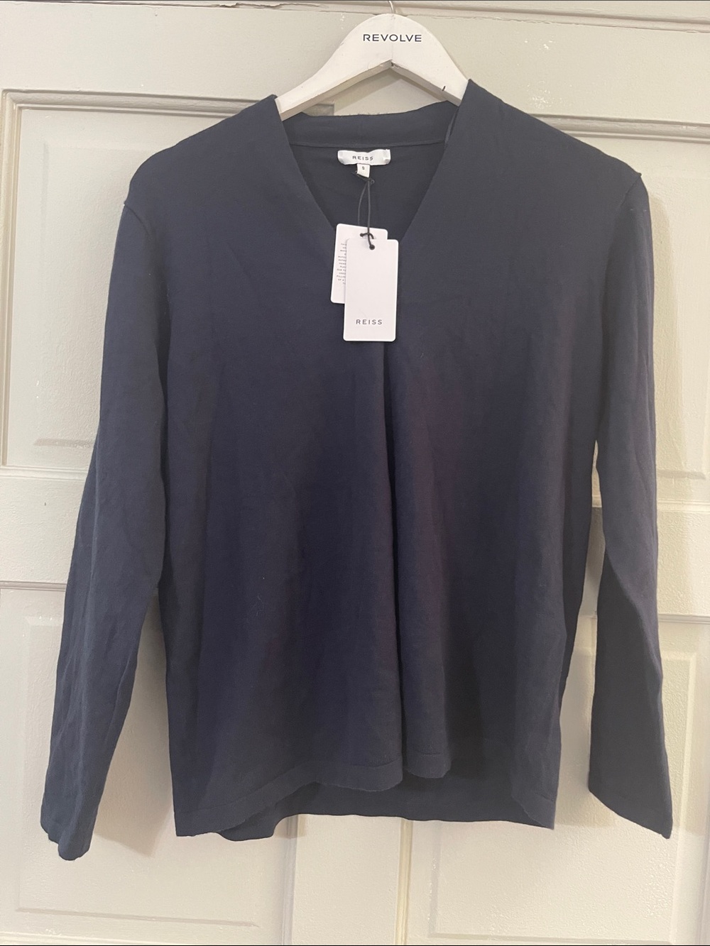 Reiss Navy V-Neck Long Sleeve Shirt
